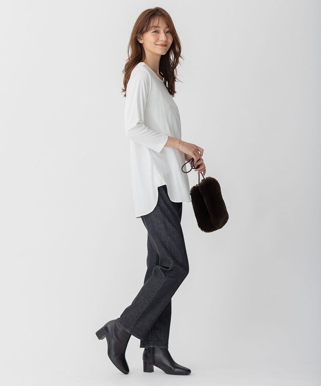 自由区 【洗える】ハイカウントインナー カットソー ホワイト系