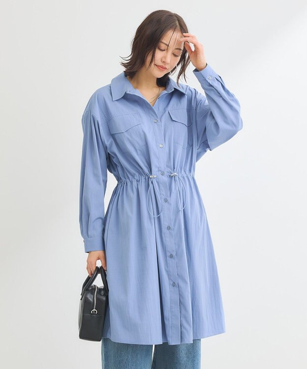 Green Parks ミディ丈ミリタリーシャツワンピース Blue