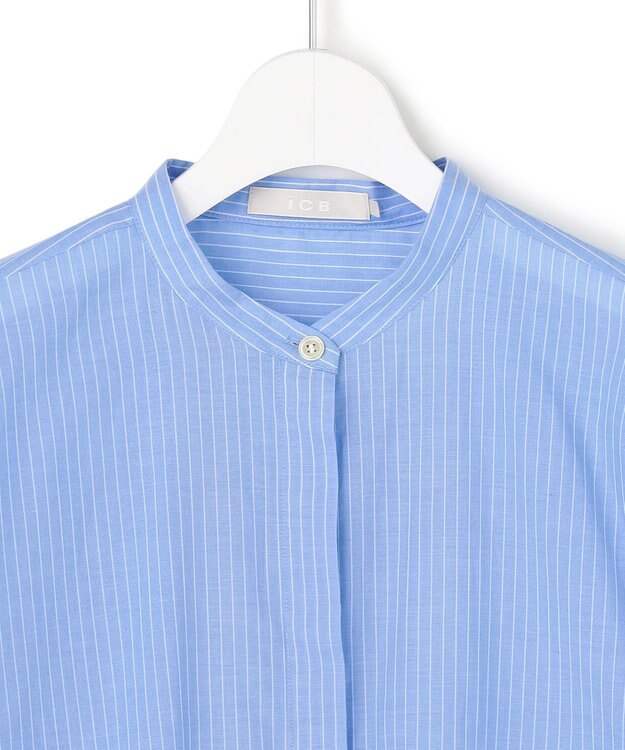 ICB L ソフトコットンローン シャツブラウス ブルーストライプ