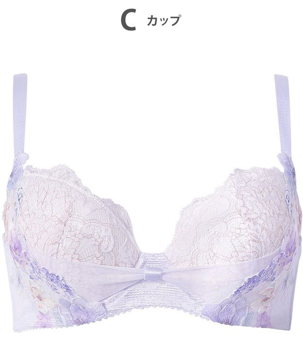 WACOAL ブラジャー 【リボンブラ 脇すっきり】 脇高設計 着やせシルエット 動いても谷間キープ Gカップまで対応 大きいサイズ レディース BXB443 /ワコール パープル