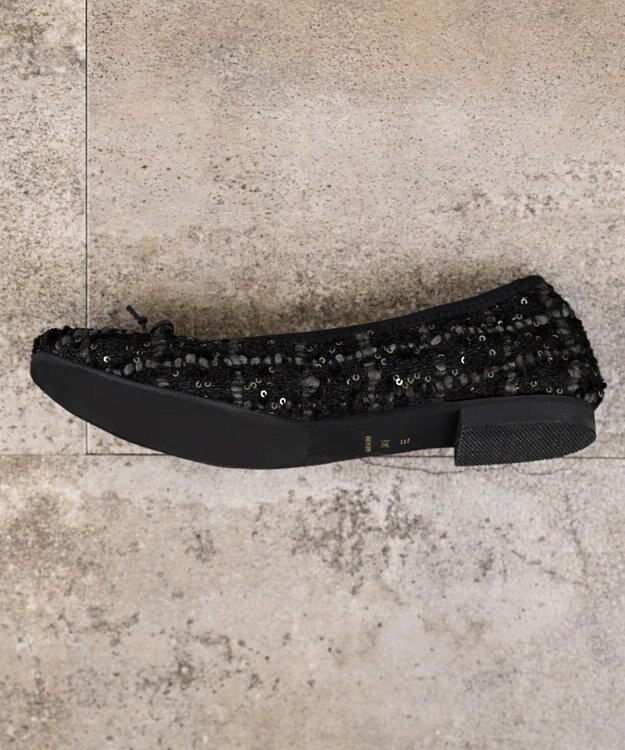 nouvelleRobe Oū 【高反発】Square スクエアトゥ グリッターバレエパンプス ブラックファブリック