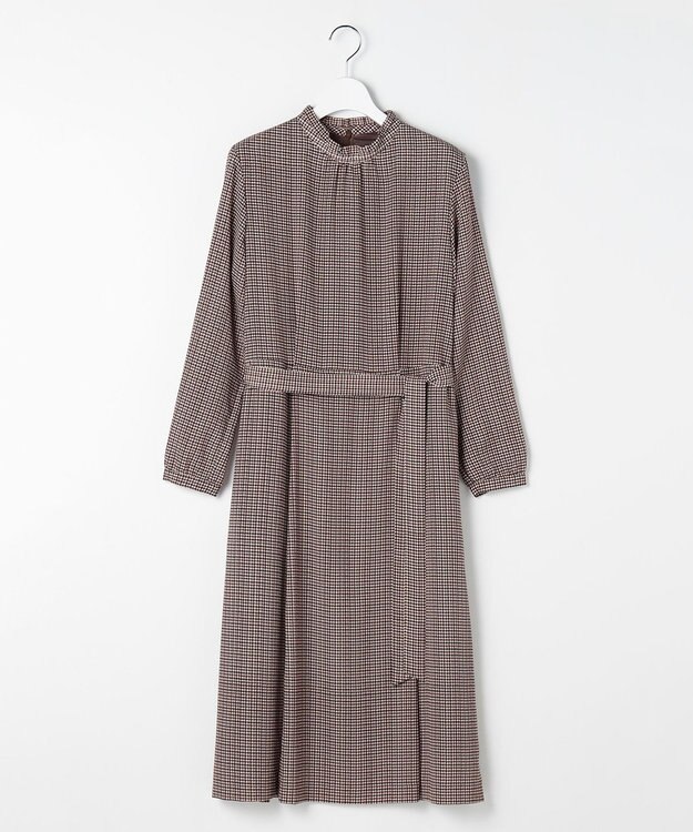 J.PRESS LADIES L デシンハウンドトゥースプリント ワンピース ブラウン系