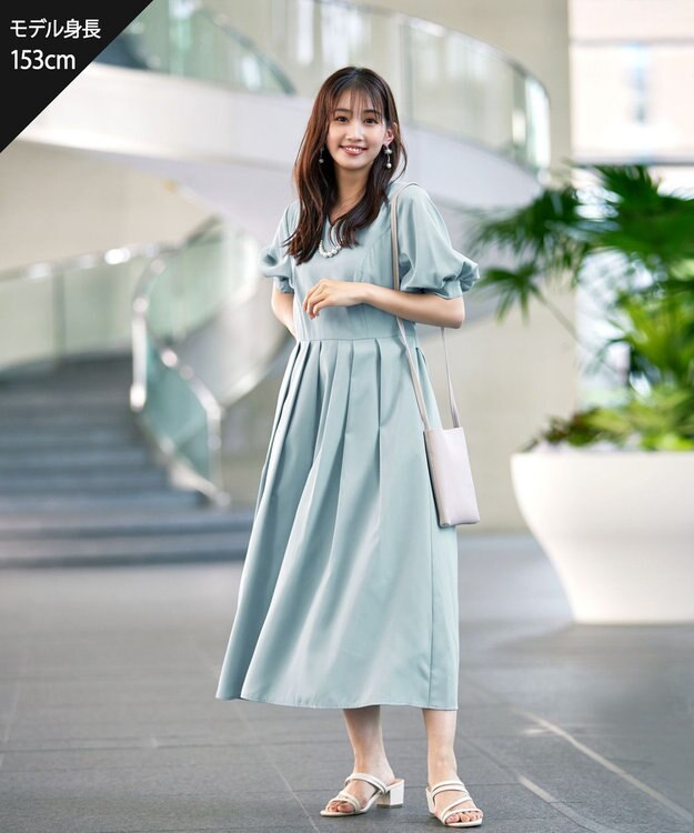 Tiaclasse 【洗える】パフスリーブワンピース ミント
