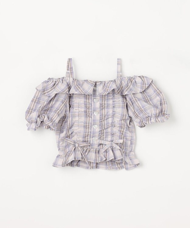 ANY KIDS 【洗濯機可能】2WAY チェックブラウス ブラウン