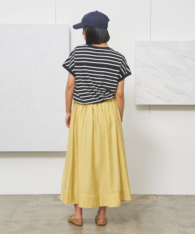 J.PRESS YORK STREET 【WOMEN】ボーダーキャップスリーブ Tシャツ ブラック系1