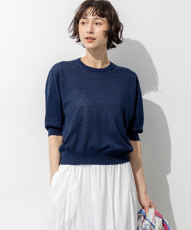 23区 【先行予約】ピュアリネンハイゲージ パフスリーブ ニット ネイビー系