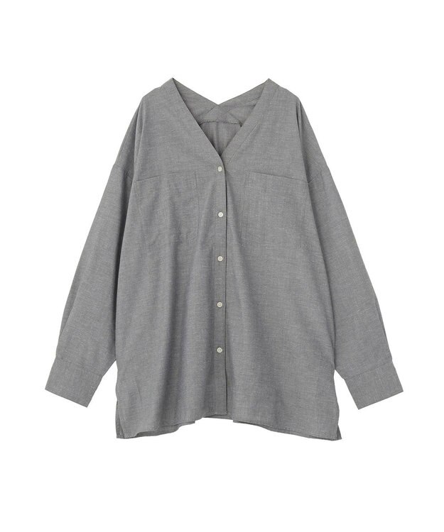 Green Parks 綿麻混Ｖネックオーバーサイズシャツ Gray