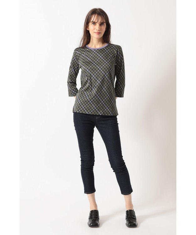 DAKS チェックプリント七分袖Tシャツ グリーン