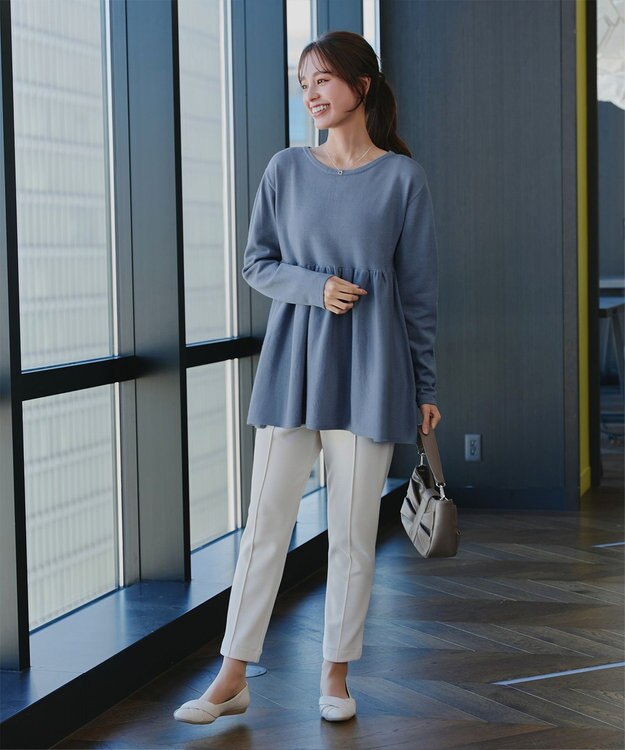 Tiaclasse 【洗える】ギャザーフレアニットチュニック ブルー