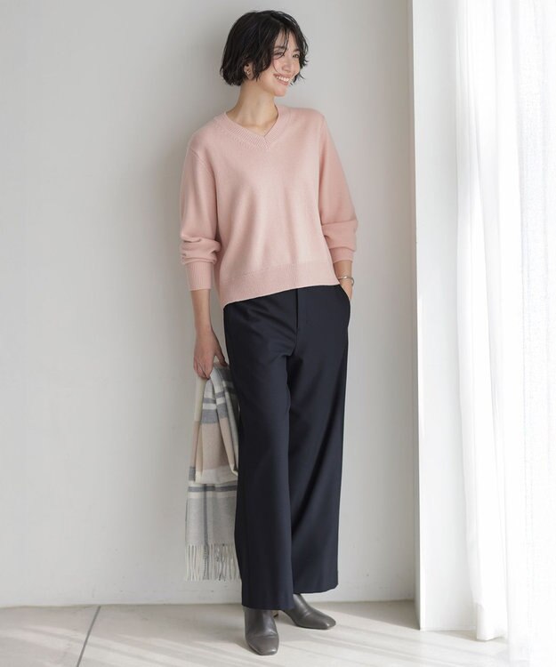 J.PRESS LADIES CASHBIT NEO Vネック ニット ピンク系
