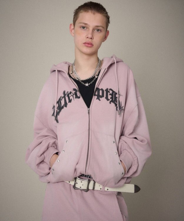 WEGO 【ユニセックス着用ITEM】グラフィックZIPパーカー ピンク