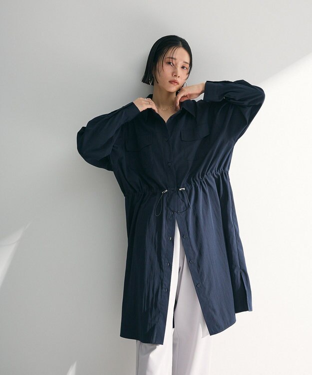 Green Parks ミディ丈ミリタリーシャツワンピース Dark Navy