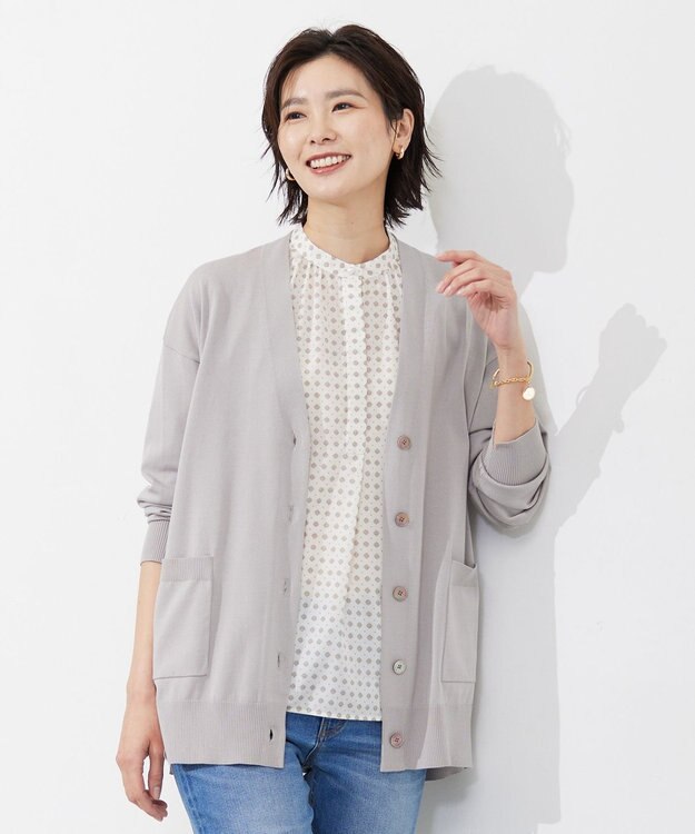  【洗える】 Co/Peライト Vネック ロング カーディガン