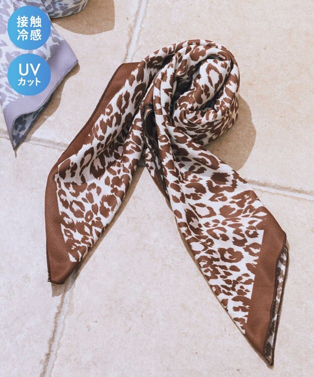earth music&ecology 【予約】ふるふるひんやり アニマル柄スカーフ ブラウン