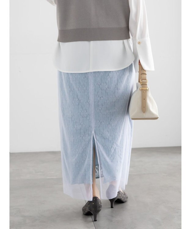 Te chichi レース×チュールレイヤードスカート ブルー