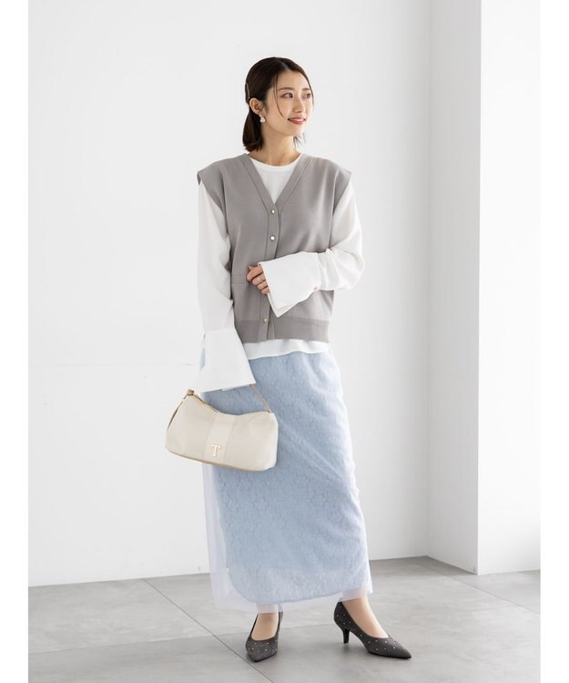 Te chichi レース×チュールレイヤードスカート ブルー