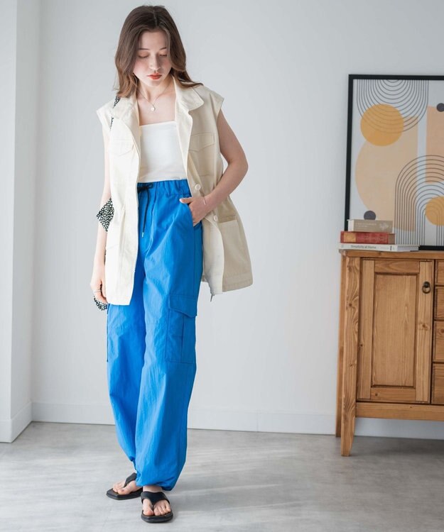 WEGO 【ウエストゴム】ナイロンイージーワイドカーゴパンツ ブルー