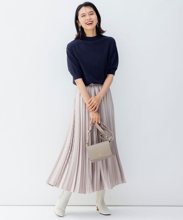 23区 【洗える】レザーライク プリーツスカート アイボリー系