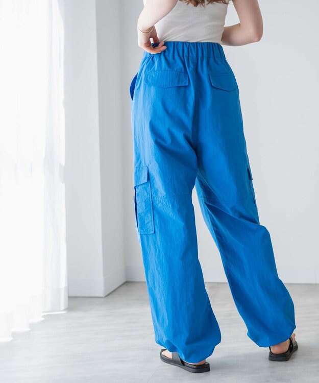 WEGO 【ウエストゴム】ナイロンイージーワイドカーゴパンツ ブルー