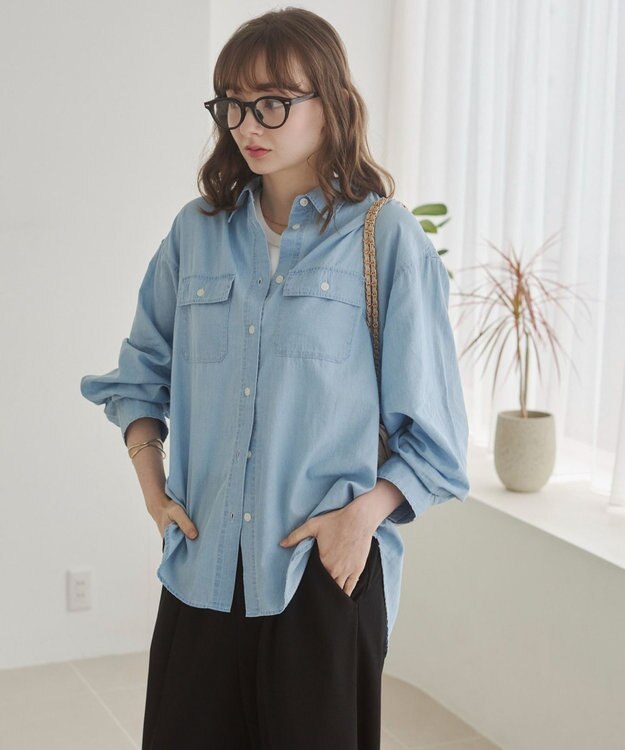WEGO 【ANGIE VINTAGE】シアーデニムレギュラーカラーシャツ サックス