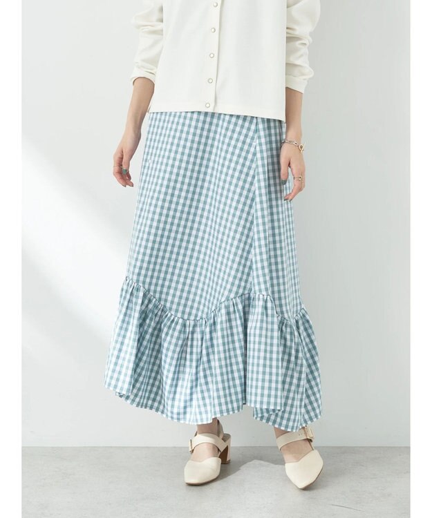 earth music&ecology イレヘムチェックスカート Green