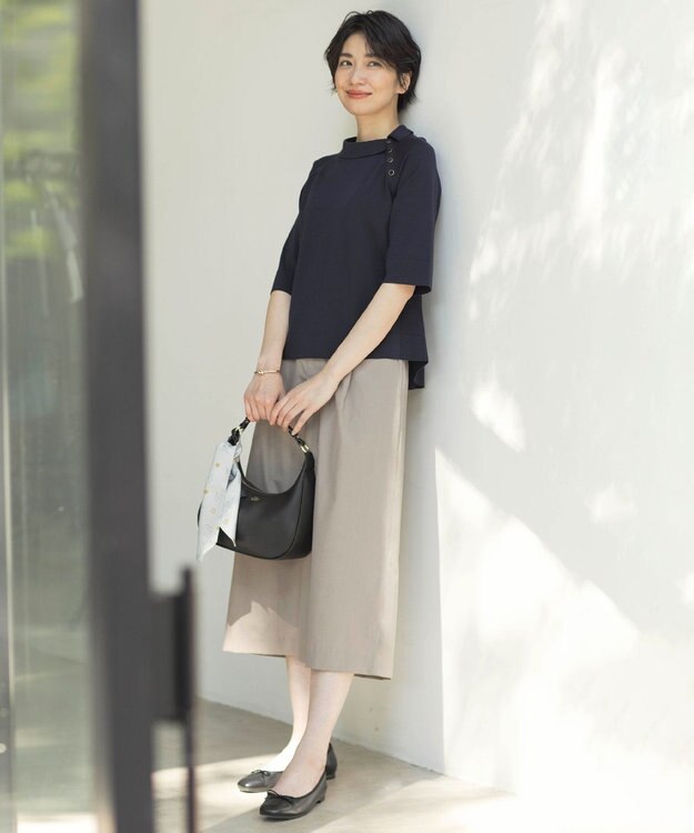 J.PRESS LADIES L 【洗える】COTTON POLYESTER 襟付き ニット ネイビー系