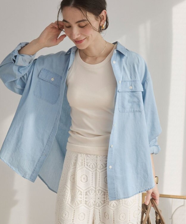 WEGO 【ANGIE VINTAGE】シアーデニムレギュラーカラーシャツ サックス