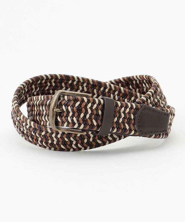 JOSEPH ABBOUD 【伸びる】ダブルメランジレザーメッシュ ベルト ダークブラウン系