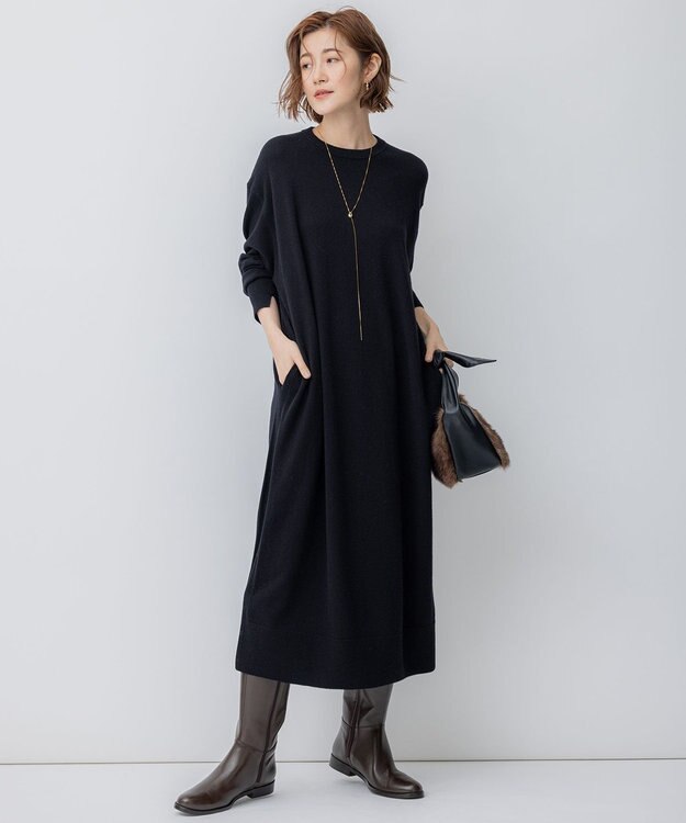 23区 【洗える】ウールカシミヤ ニットワンピース ブラック系