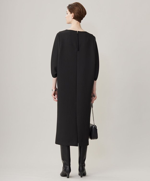ICB L 【洗える】 ダブルフェイスクレープ ドルマンスリーブワンピース ブラック系（裏面トープ）