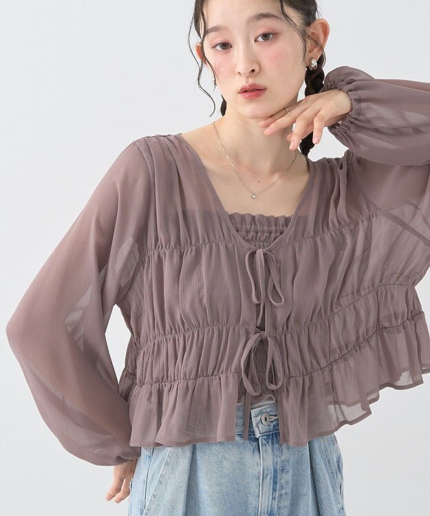 earth music&ecology ＳＥＴ２点シアーシャーリングブラウス＋インナー Mocha