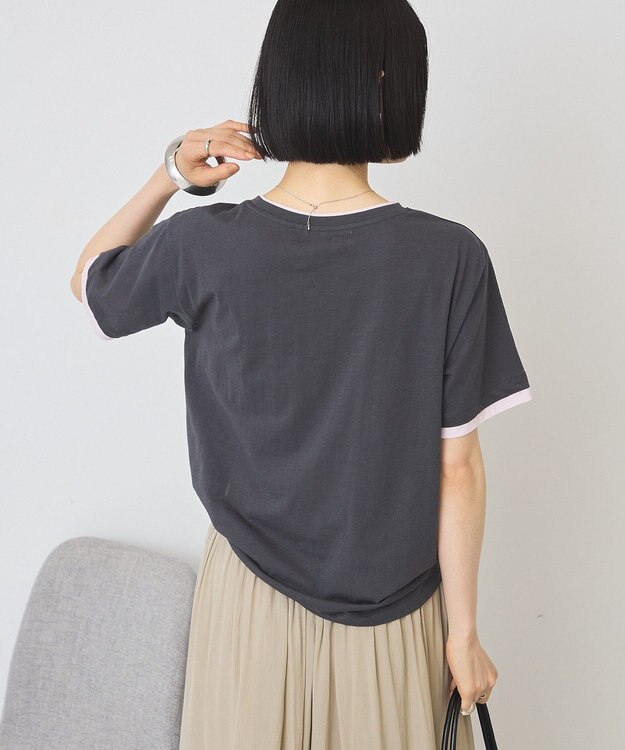 AMERICAN HOLIC 配色レイヤード風シアーＴシャツ Charcoal Gray