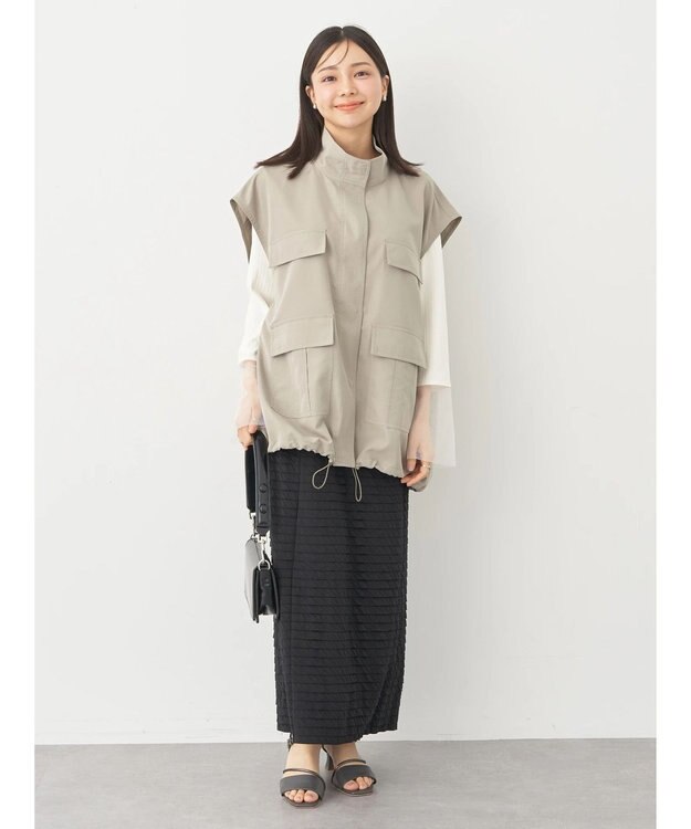 earth music&ecology ミリタリースタンドカラーベスト Light Khaki