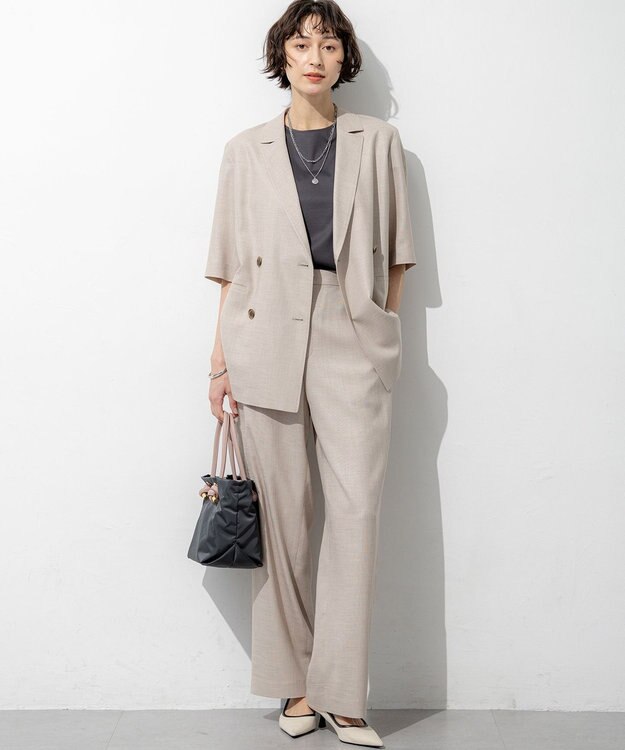 23区 【先行予約】リネンライクグロッシー ワイドパンツ ベージュ系