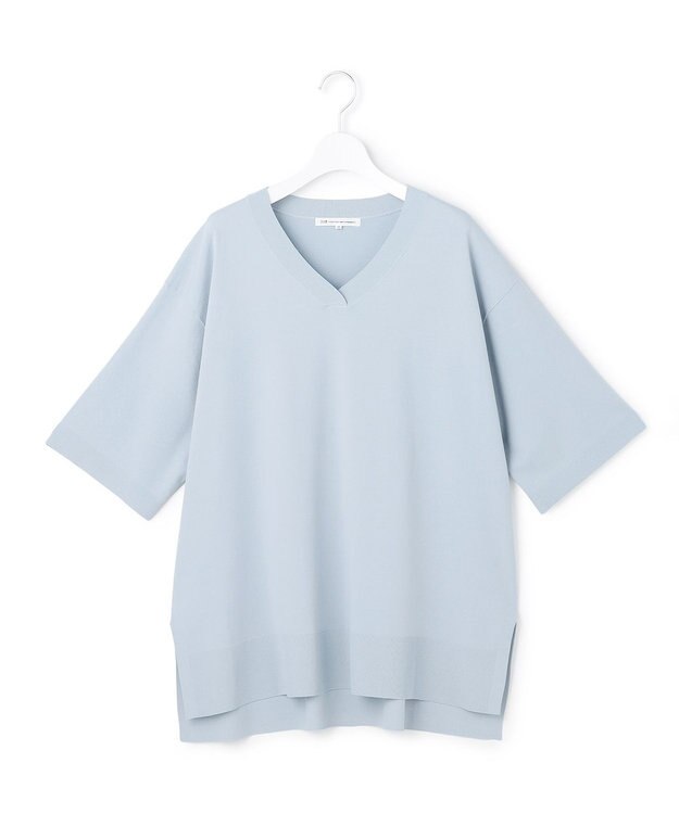 23区 L 【先行予約/WEB&一部店舗限定カラーあり/Lサイズ限定】レーヨンポリエステルストレッチ Vネック ニット [WEB&一部店舗限定カラー]スカイブルー系