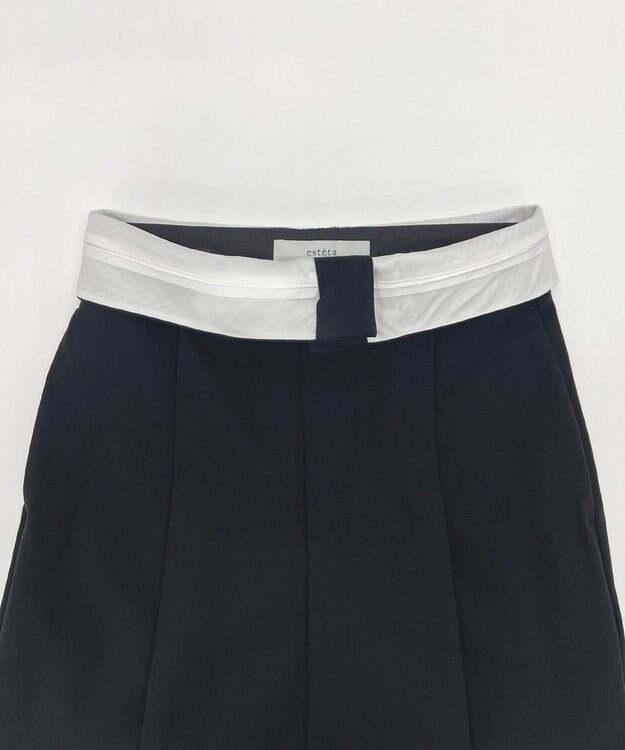 23区 【エステータ】コットンダブルクロス マーベルト ワイドパンツ ブラック系