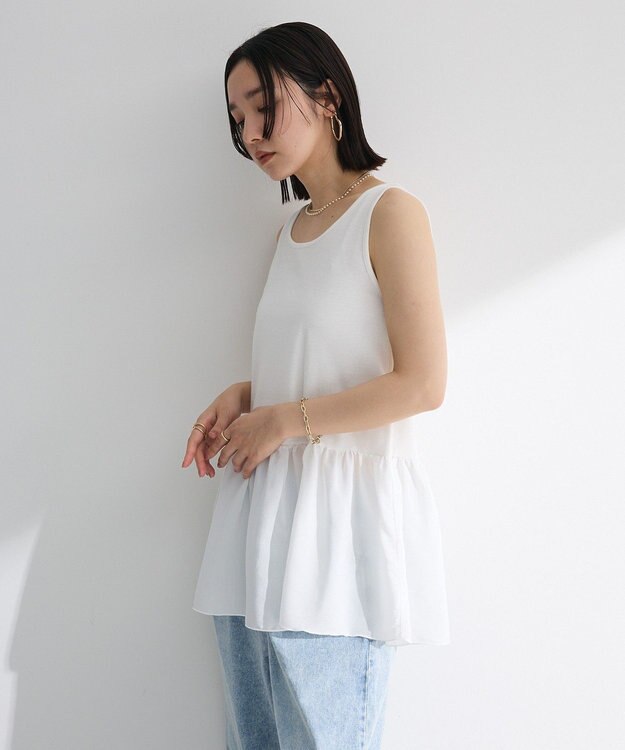 Green Parks 裾フリルタンクトップ Stripe