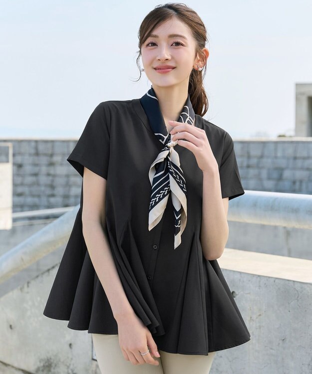 Tiaclasse ボリュームフレアブラウス ブラック