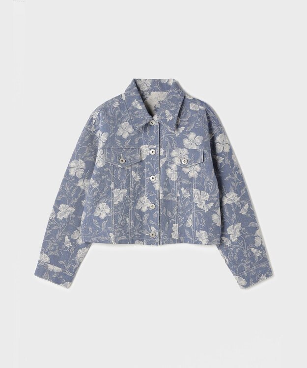 GRACE CONTINENTAL ボタニカルジャガードジャケット ブルー