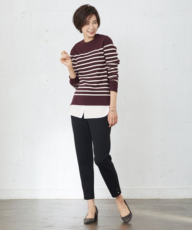 J.PRESS LADIES 【洗える】ミラノリブバスクボーダー ニット パープル系1