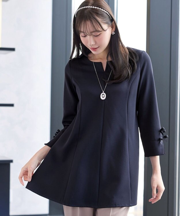 Tiaclasse 袖リボンチュニック ネイビー