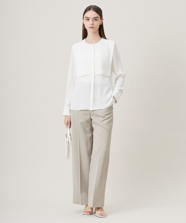 ICB L 【UVケア・速乾・接触冷感・洗える】BackSatinAmunzen デザインブラウス オフホワイト系