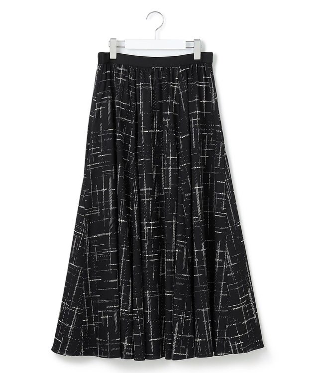 23区 【洗える】モノクロトーンプリント スカート ブラック系