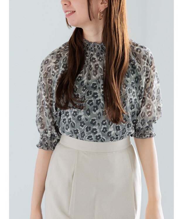 Te chichi パターンアソートシャーリングブラウス チャコールグレー