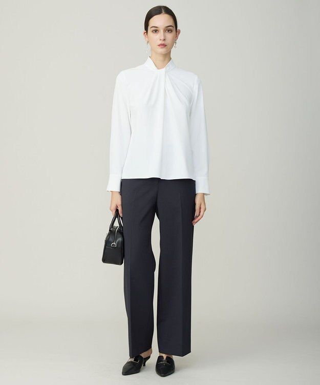 ICB ストレッチジョーゼット ボウタイライク ブラウス オフホワイト