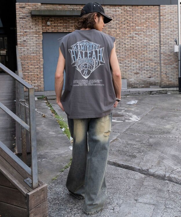 WEGO 【ユニセックス着用ITEM/MLサイズ展開】ヴィンテージライクグラフィックノースリーブ 柄1