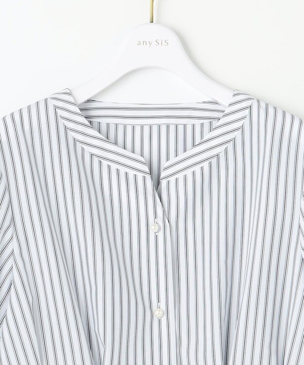 ANY SIS 【洗える】タックペプラムシャツ ブラウス オフストライプ