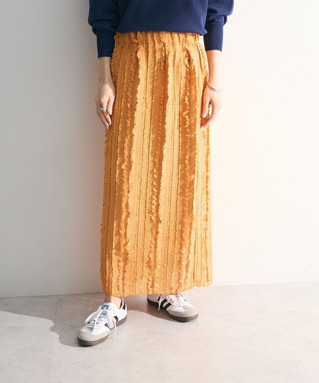 Green Parks ジャガードストライプフリルＩラインスカート Orange