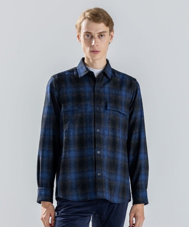 JOSEPH HOMME 【新素材】フェードフラノチェック / シャツブルゾン ネイビー系3