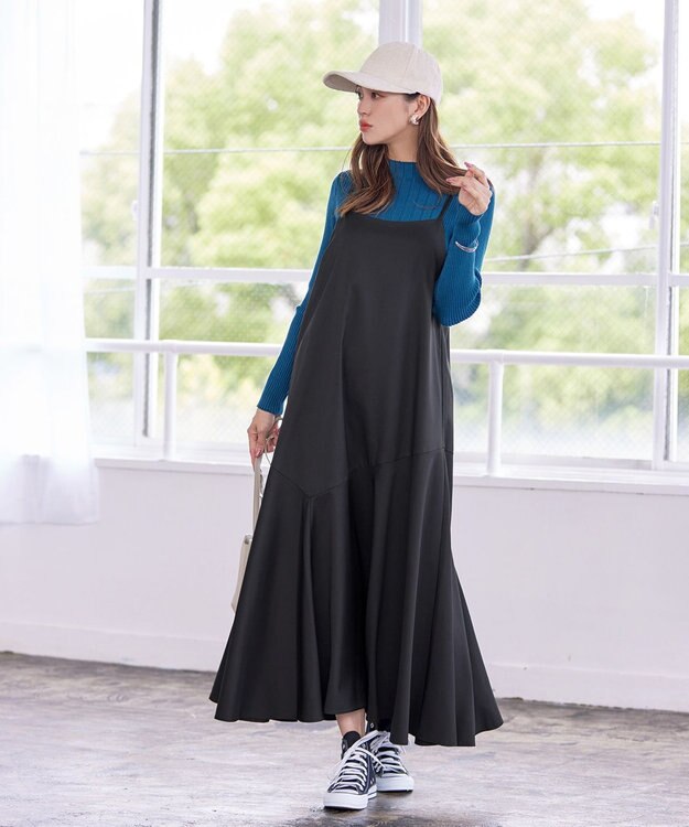 Tiaclasse 【洗える】アシンメトリーキャミワンピース ブラック